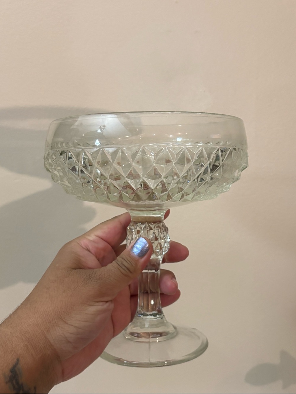 Vintage Indiana Clear Glass Diamond Point Compote Dish